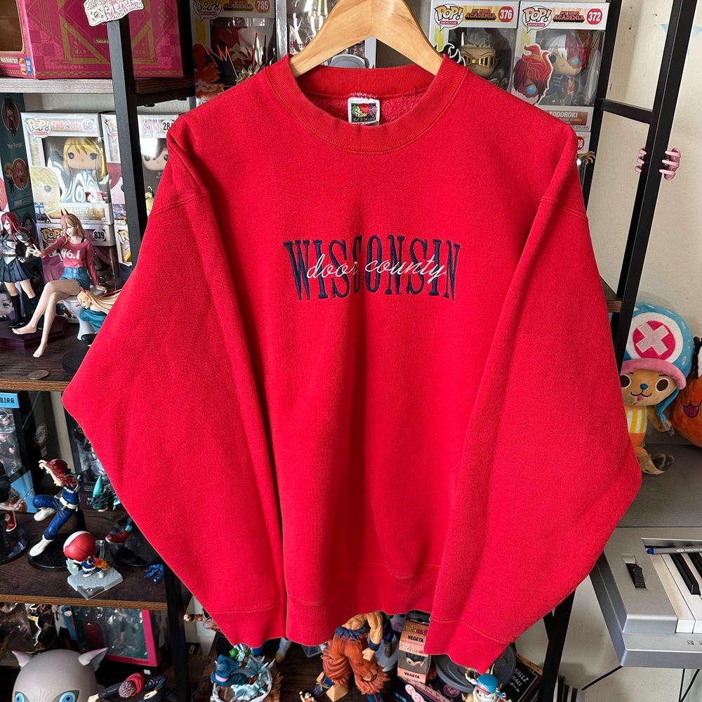 Vintage Wisconsin Door County Embroidered Red Sweatshirt XL Heavyweight